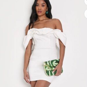 Lulus White Taffeta Off-the-Shoulder Bodycon Mini Dress